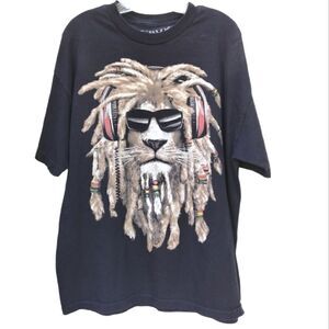 Crux Rasta Lion Graphic Tee Shirt Sz XL Black Short Sleeve